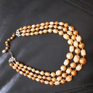 Sally's Custom Creations - Three Strand Amber & Gold Colored Choker Necklace
